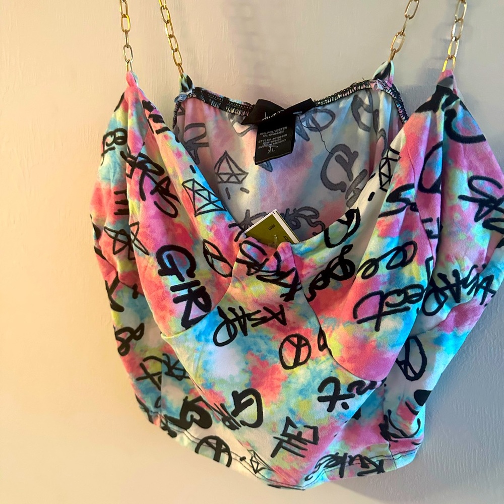 Chain link strap tie dye graffiti crop XL